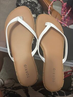 torrid White Thong Flip Flop Sandals with Tan Footbed